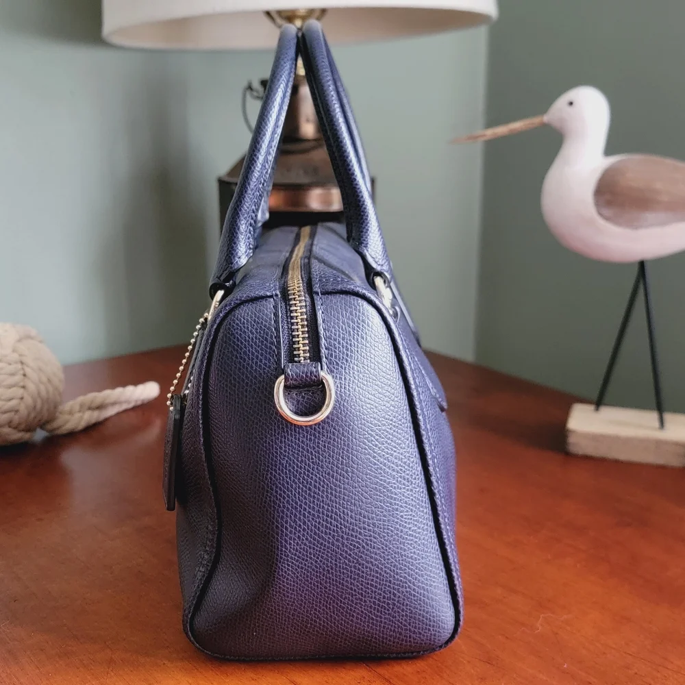 Coach F33329 Mini Bennett Navy Crossgrain Leather Satchel Top Handle Crossbody